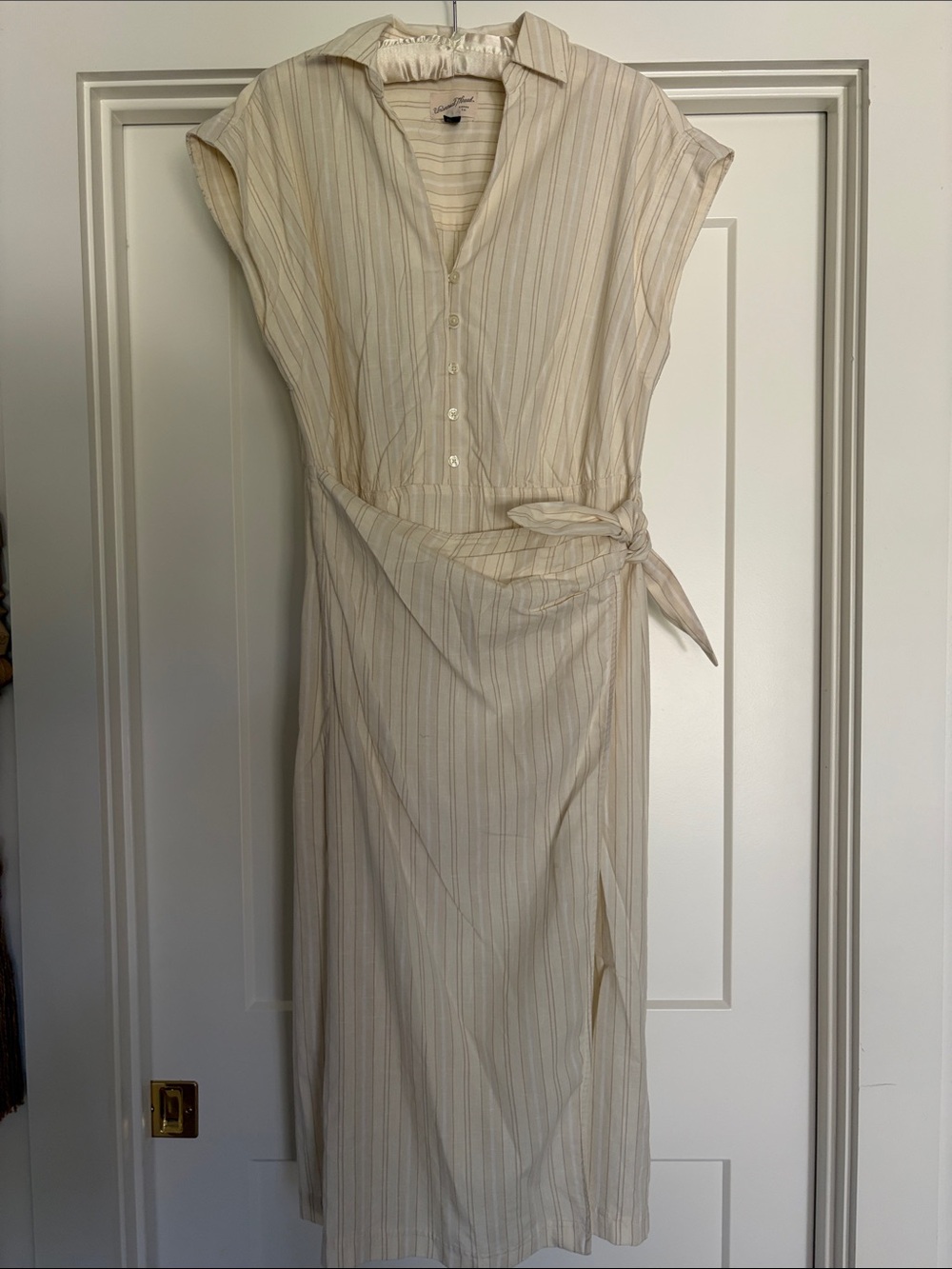 Universal Thread Cream Striped Tie-Waist Midi Dress